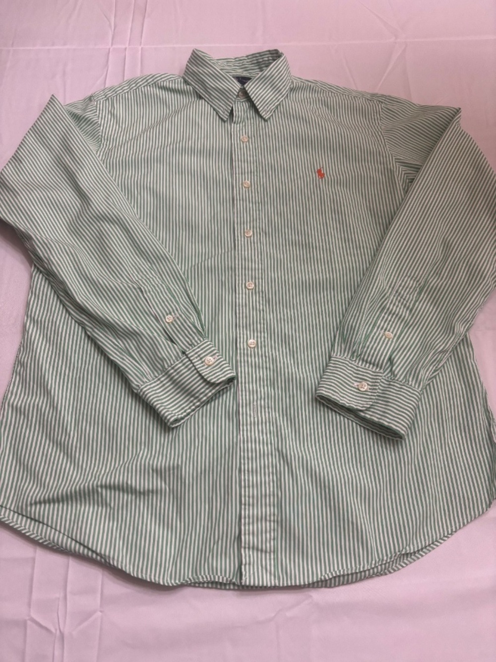 Ralph Lauren Custom Fit Striped Button Down Green Men Size Large